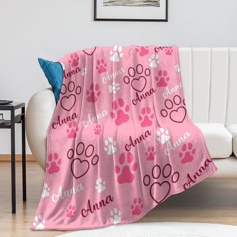 Artsadd Personalized Paw Print Dog Blanket With Pets Name, Custom Pet Name Blanket for Small Dogs, Flannel Puppy Blanket, Dog Memorial Gifts for Loss of Dog, Pet Loss Sympathy Remembrance Gifts - Image 5